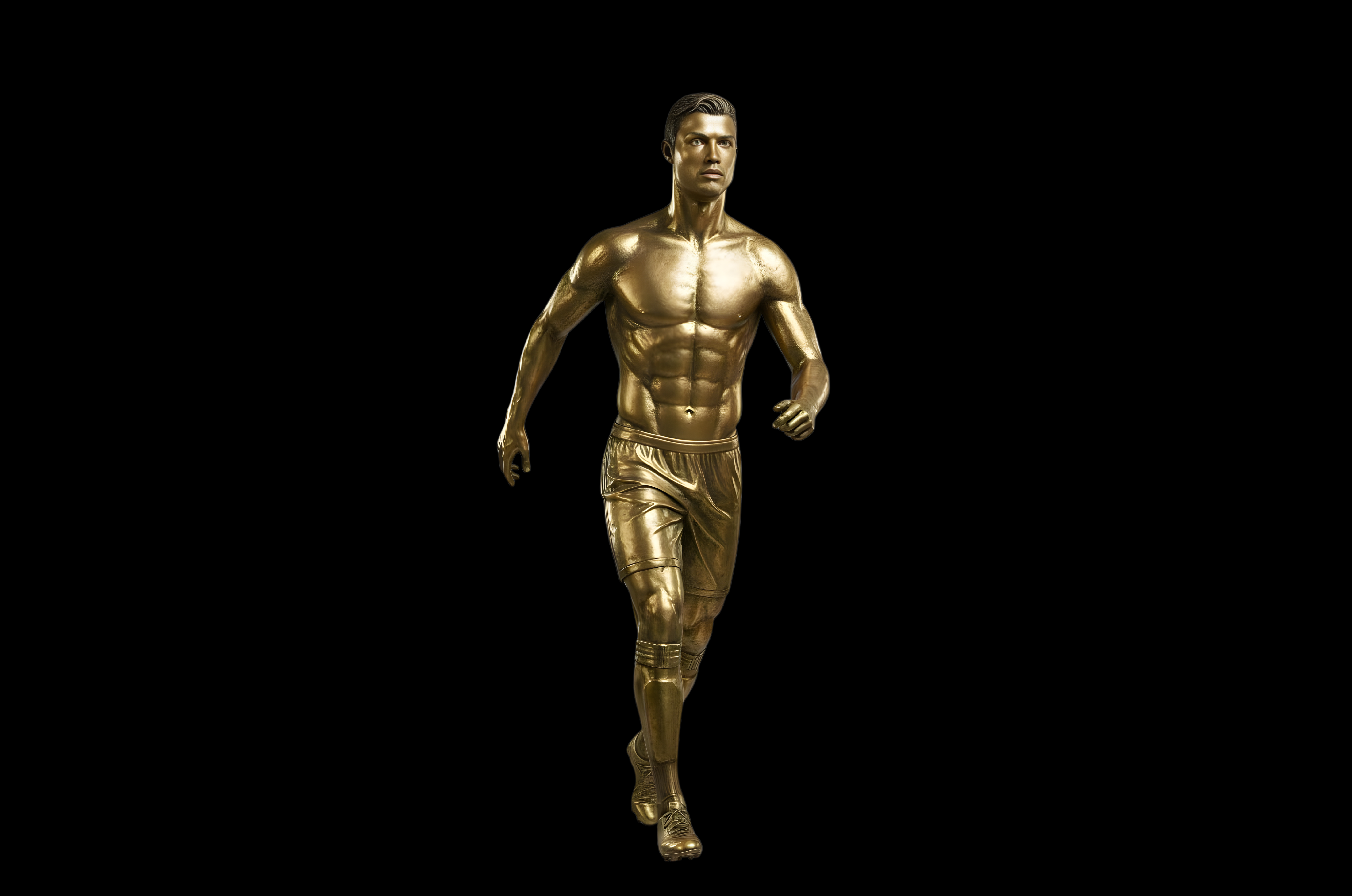 Gold running man sculpture on a black background Cristiano Ronaldo Golden Doll