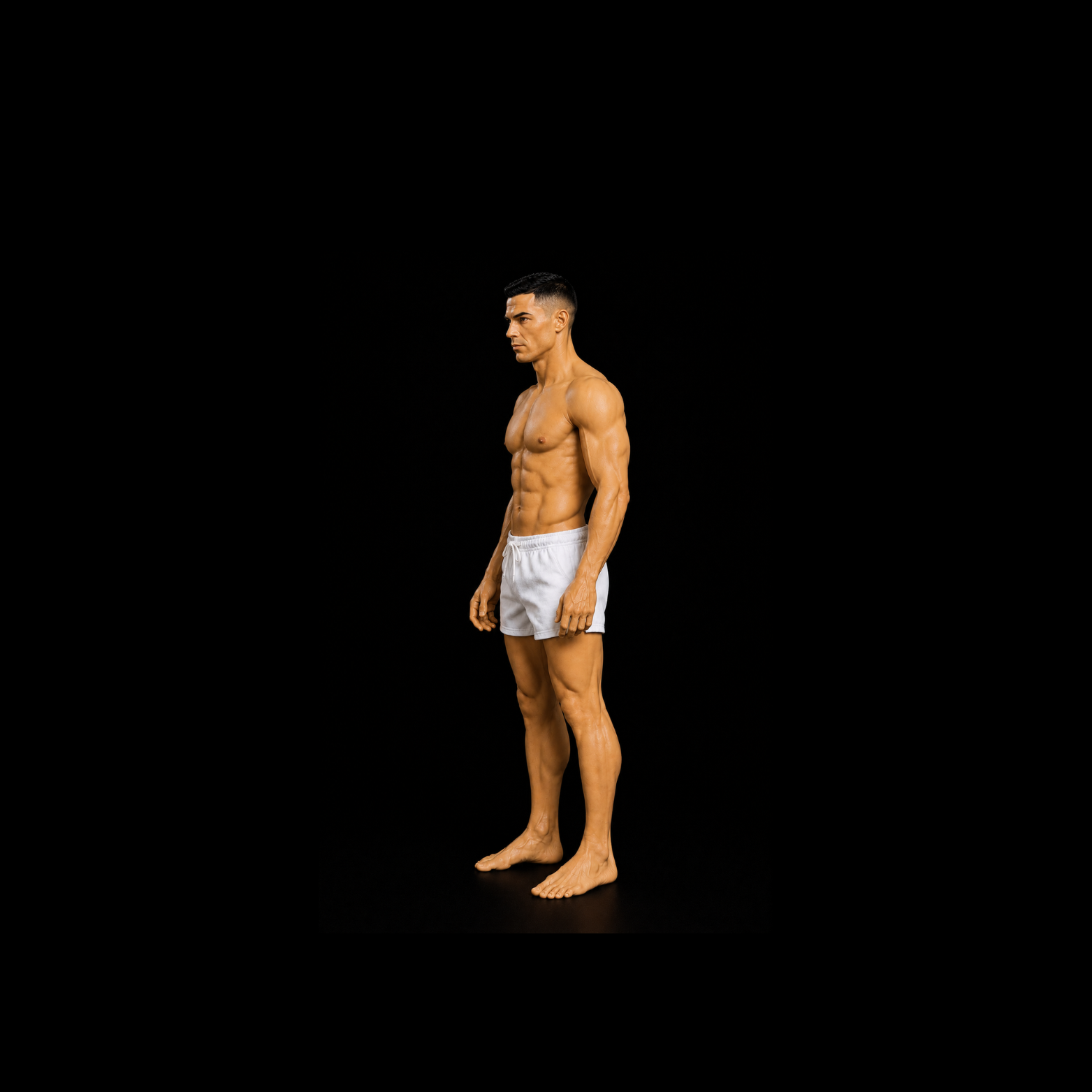 Man wearing white underwear on a black background